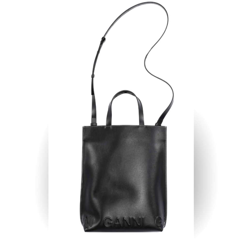 GANNI Black Medium Banner Tote Strap Bag